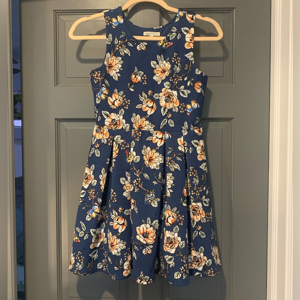 Copper Key Floral Kids Dress - Navy and Peach